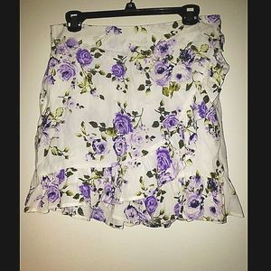 NWOT Floral Ruffled Mock Wrap Mini Skirt